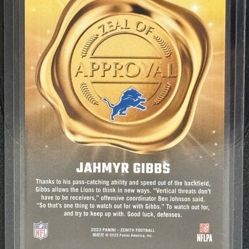 2023 Panini Zenith Football Jahmyr Gibbs Detroit Lions card new