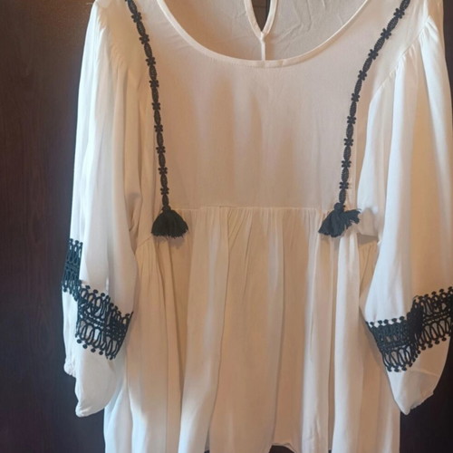 Zic Zac boho blouse M white with black lace details