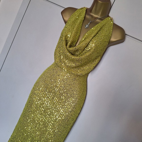 Mya dress new with tags size small lime green sequin with gold chain back
