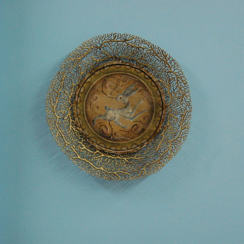 Fresko painting with ornate bronze frame new