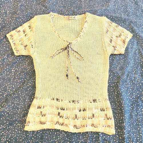 Knitted blouse new, beige with short sleeves