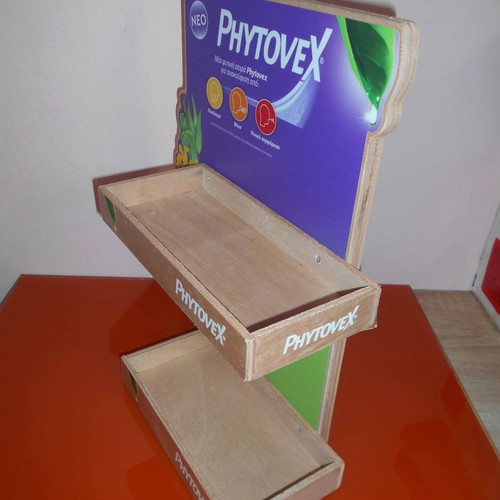 Wooden promotional display used, 2-tier, 33x41x14 cm