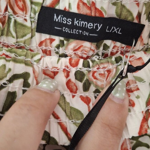 Printed pants size L, new, cotton, white with olive and coral design