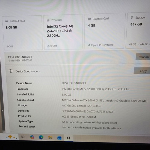 Medion Erazer P6661 laptop 15.6 inch Intel i5-6200U GTX 950M 8GB RAM 480GB SSD
