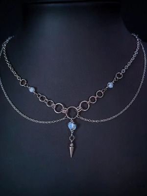 Layered Chain Necklace with moonstone, new, silver
