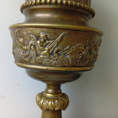 Brass table lamp with bronze bas-reliefs, 43.5 cm