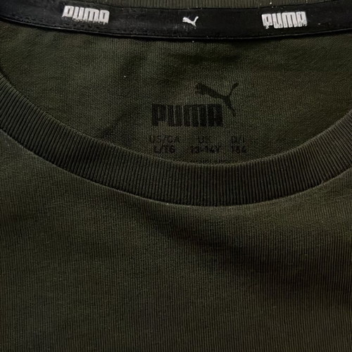 Puma T-Shirt olive green with orange logo print size L like new
