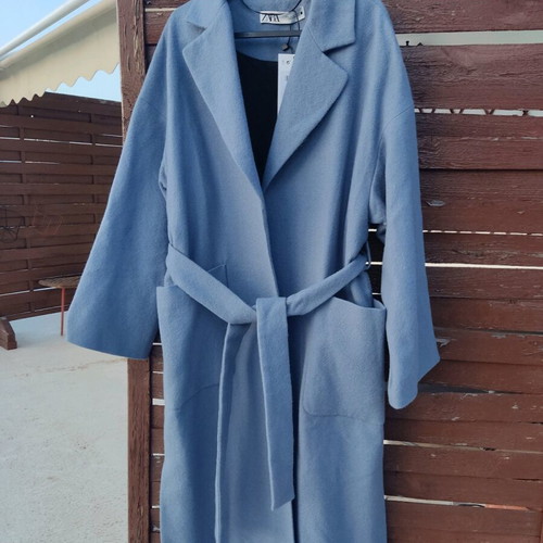 Zara wool coat 100% blue new with belt size S