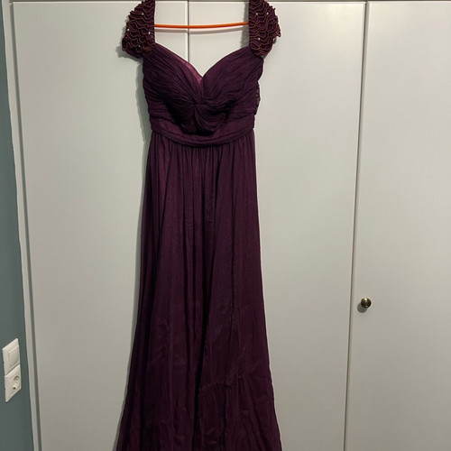 Maxi purple dress with embroidered sleeves like new, size S-M