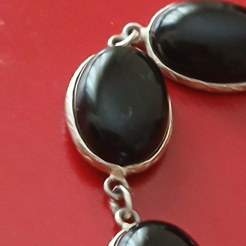 Silver 925 bracelet with obsidian for many sizes like new