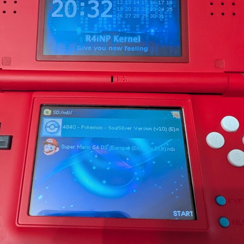 Nintendo DS Lite with Pokedex shell, charger, new battery, and R4 card