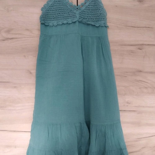 Blue summer dress used with knit chest and ruffle hem