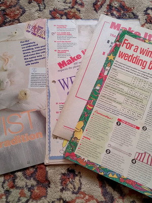 Pullout pages from Me magazine used, wedding theme with dress pattern