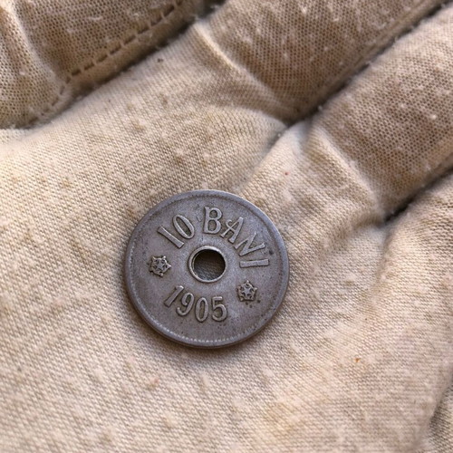 Romania 10 Bani 1905 coin used, Carol I era