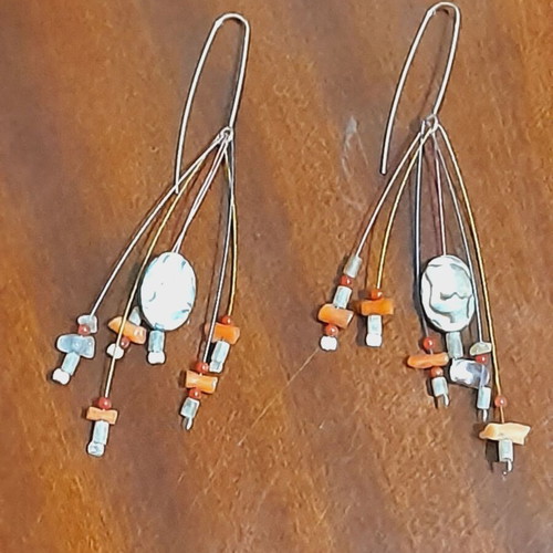 Handmade earrings with silver 925 clasp, red and turquoise