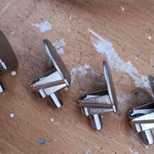 Shelf supports set of 4, like new, metal nickel color