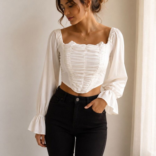 Jaded Rose white corset with long bell sleeves new, size M