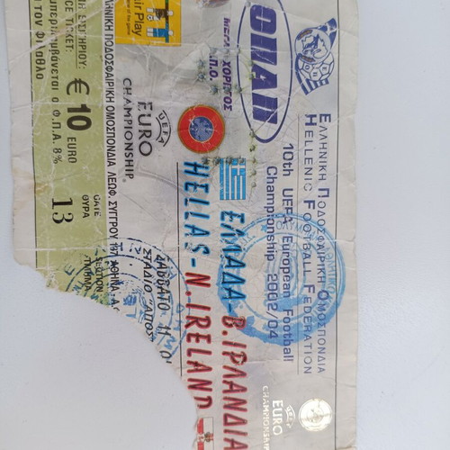 Greece vs Northern Ireland Euro 2004 collectible ticket