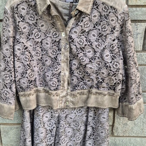 Italian dress and jacket set, grey beige lace