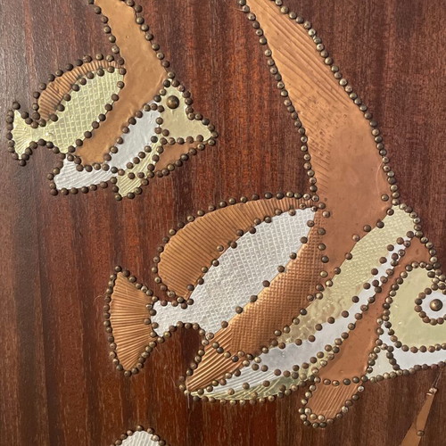 Metal Art Handmade Wall Art with Sea Life on Wooden Plaque