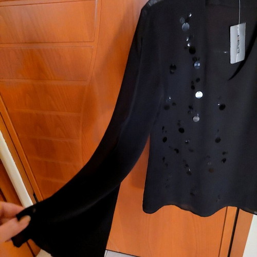 Absolute Fashion Black Sheer Blouse with Sequins New