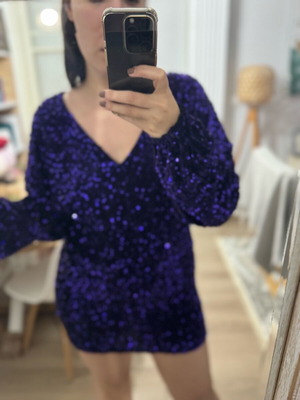 Purple short dress with sequins and back opening Calliope like new, size L