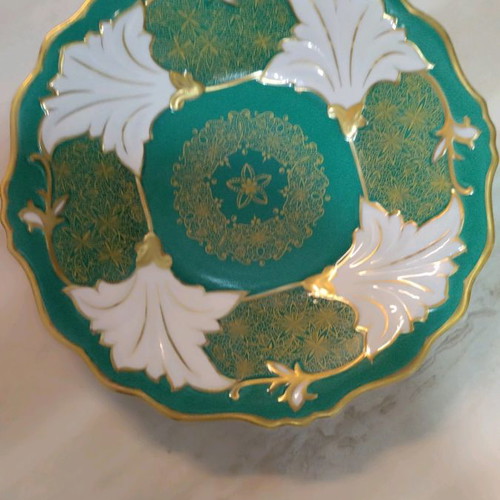 Weimar porcelain plate vintage like new, emerald green with gold