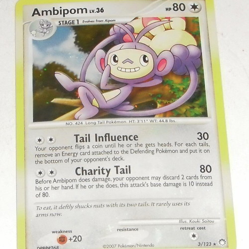Pokemon Holo Ambipom 3/123 card used from Mysterious Treasures set