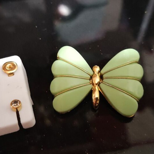 Butterfly brooch and earrings set with zircon new green
