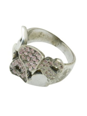 Silver ring hearts with many small rose zirconia new