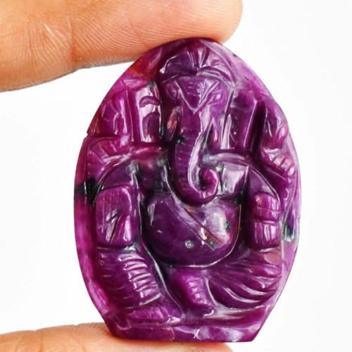 Ruby carved statue of god Ganesha 64 ct natural