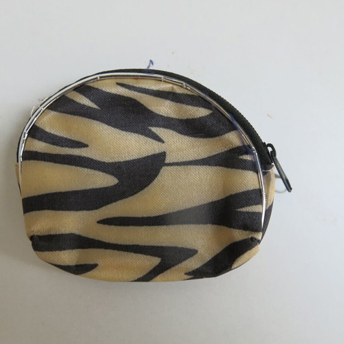 Small coin wallet used, beige with zebra pattern