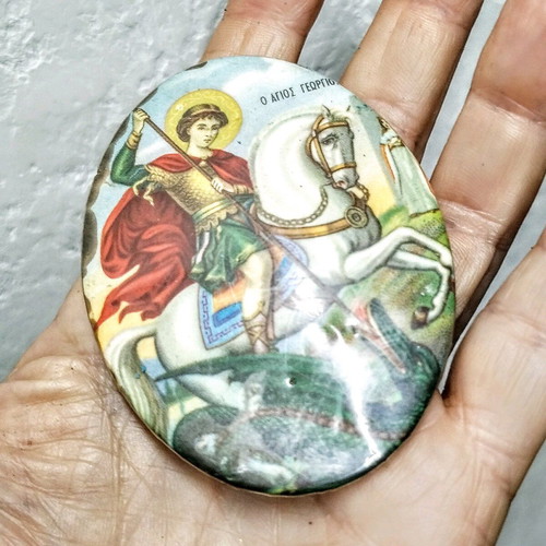 Set of 3 used vintage oval metal religious images