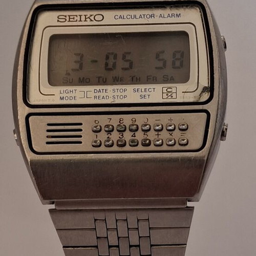 Seiko Calculator Alarm watch 1989 vintage, used, gray silver