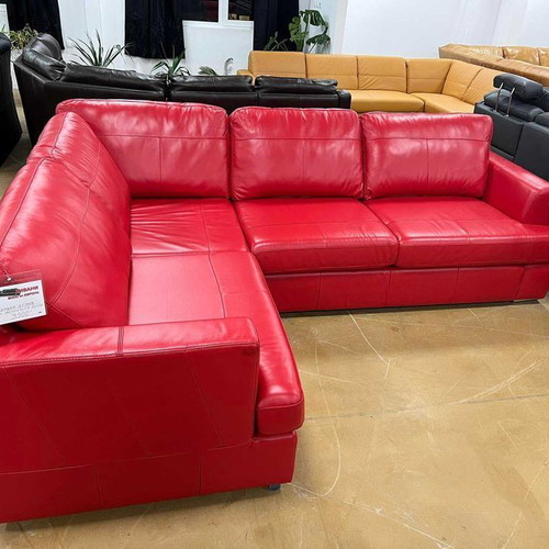 Red leather corner sofa FREYA with bed function new