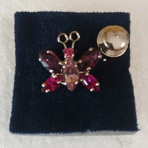 Vintage Frangos butterfly brooch new, pink and purple rhinestones
