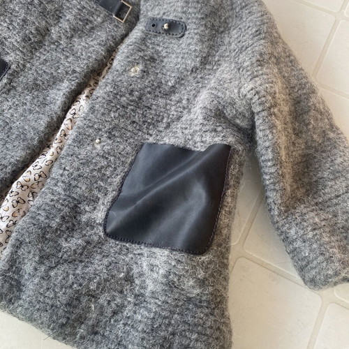 Zara baby grey Montgomery-style coat with leather pockets