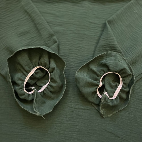 Blouse dark green size S like new with ruffle neck and cuffs