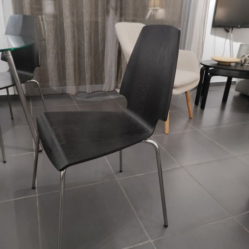 IKEA wooden chairs set of 4, dark wood with metal legs