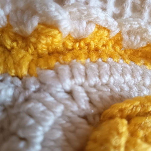 Vintage handmade crochet decorative pillow white and yellow 50 cm