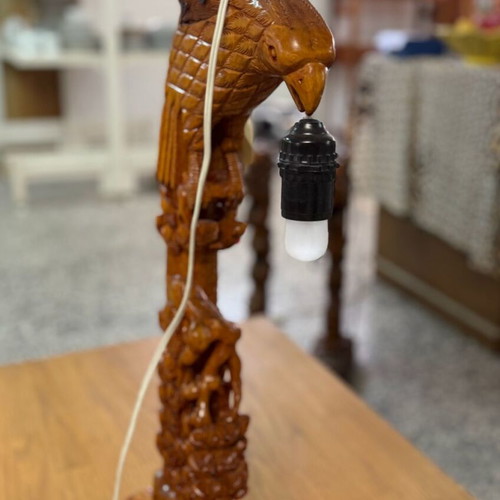 Handmade Wooden Table Lamps Set with Dragons and Eagle like new