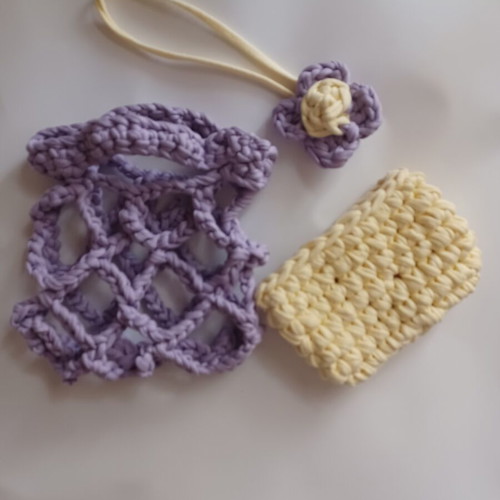 Handmade Crochet Bag 3 in 1 Zara New, Purple and Yellow