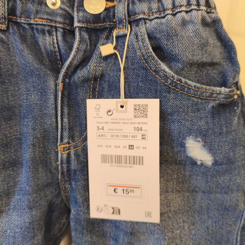 Zara Kids denim pants new with tag, size 3-4 years, 104 cm