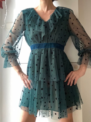 Tulle dress dark green M like new with stars