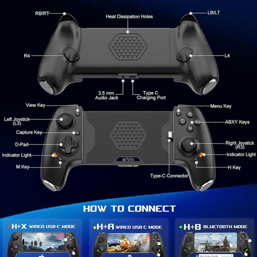 arVin Mobile Gaming Controller USB-C for Android and iPhone