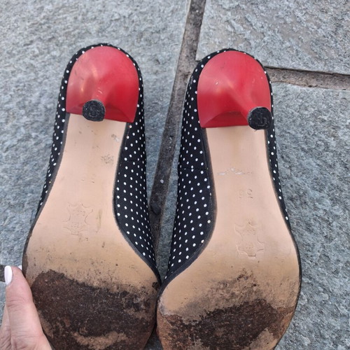 Vintage Peep-Toe Pumps with Red Bow, Size 36