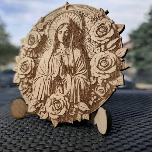 Wooden icon Panagia with rose new, with stand