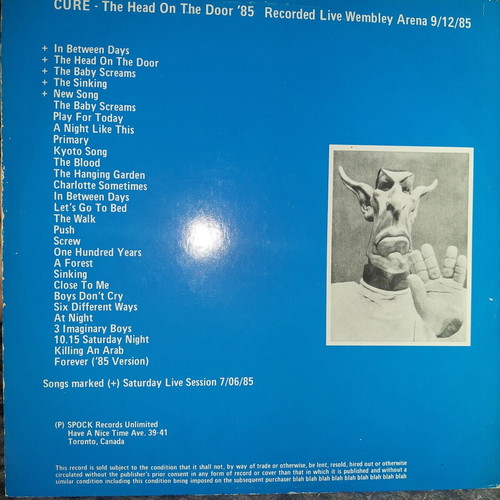 The Cure The Head On The Door Live at Wembley Arena 2LP near mint