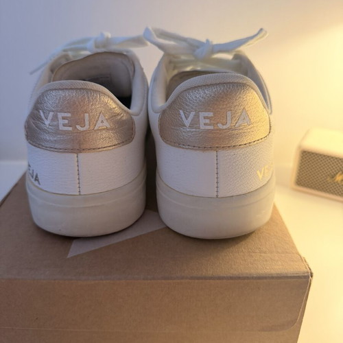 Veja Campo sneakers used, white and beige with rose gold details