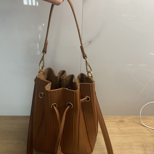 Crossbody bag, brown, 22x18 cm, drawstring closure